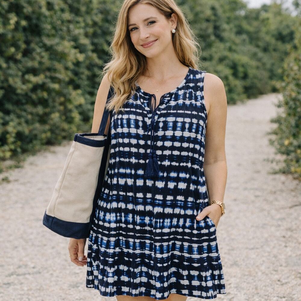 Linen Summer Dress Women's Size 4 Nautical Coastal Blue‎ & White Cynthia Rowley